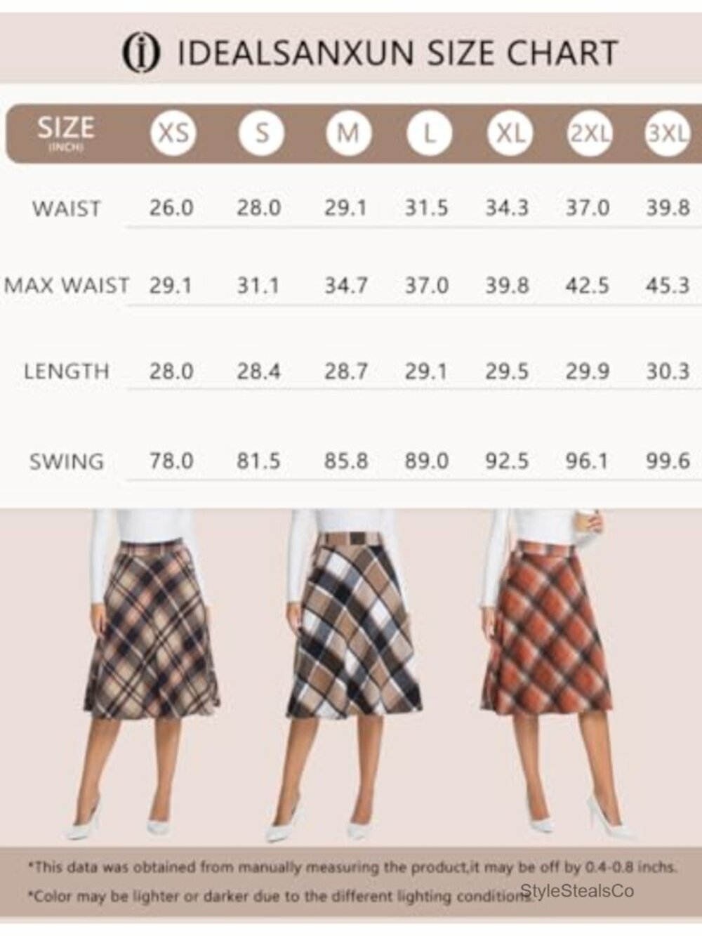 Womens High Waist A-Line Pleated Midi Plaid Skirt Wool Blend - Picture 2 of 6
